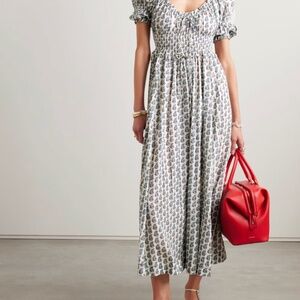 DÔEN Ischia shirred floral-print organic cotton-blend voile midi dress